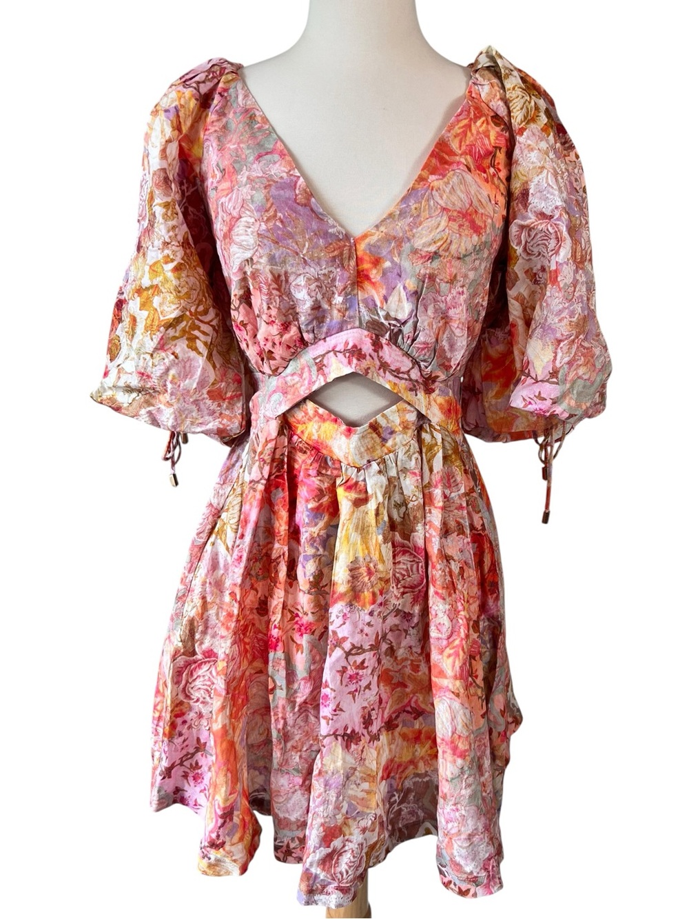 AMALIE THE LABEL - MOVIDA LINEN BLEND BALLOON SLEEVE CROSSOVER BAND MINI DRESS